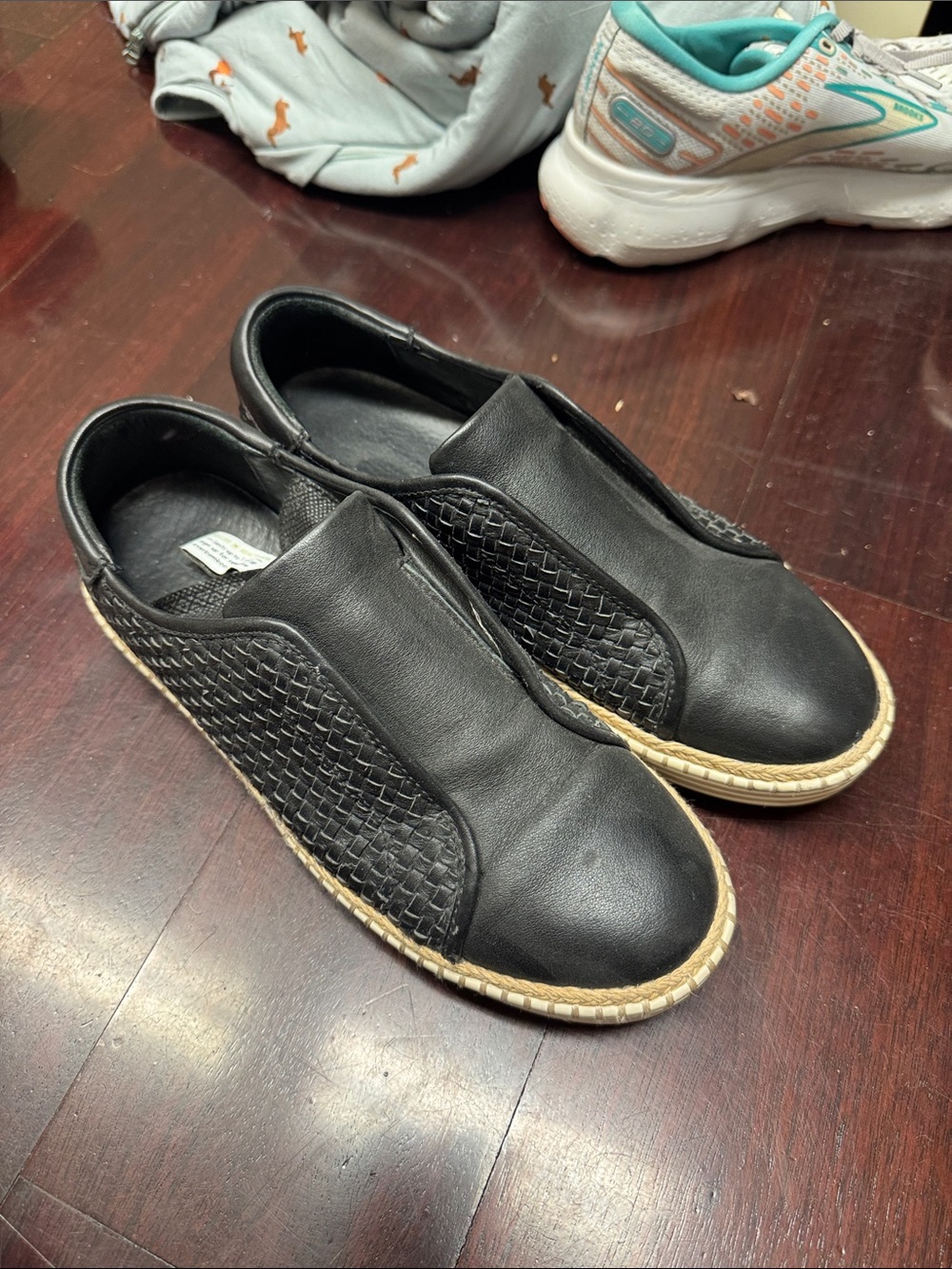 J Slides Black Woven Slip-On Sneakers with Natural Espadrille Trim